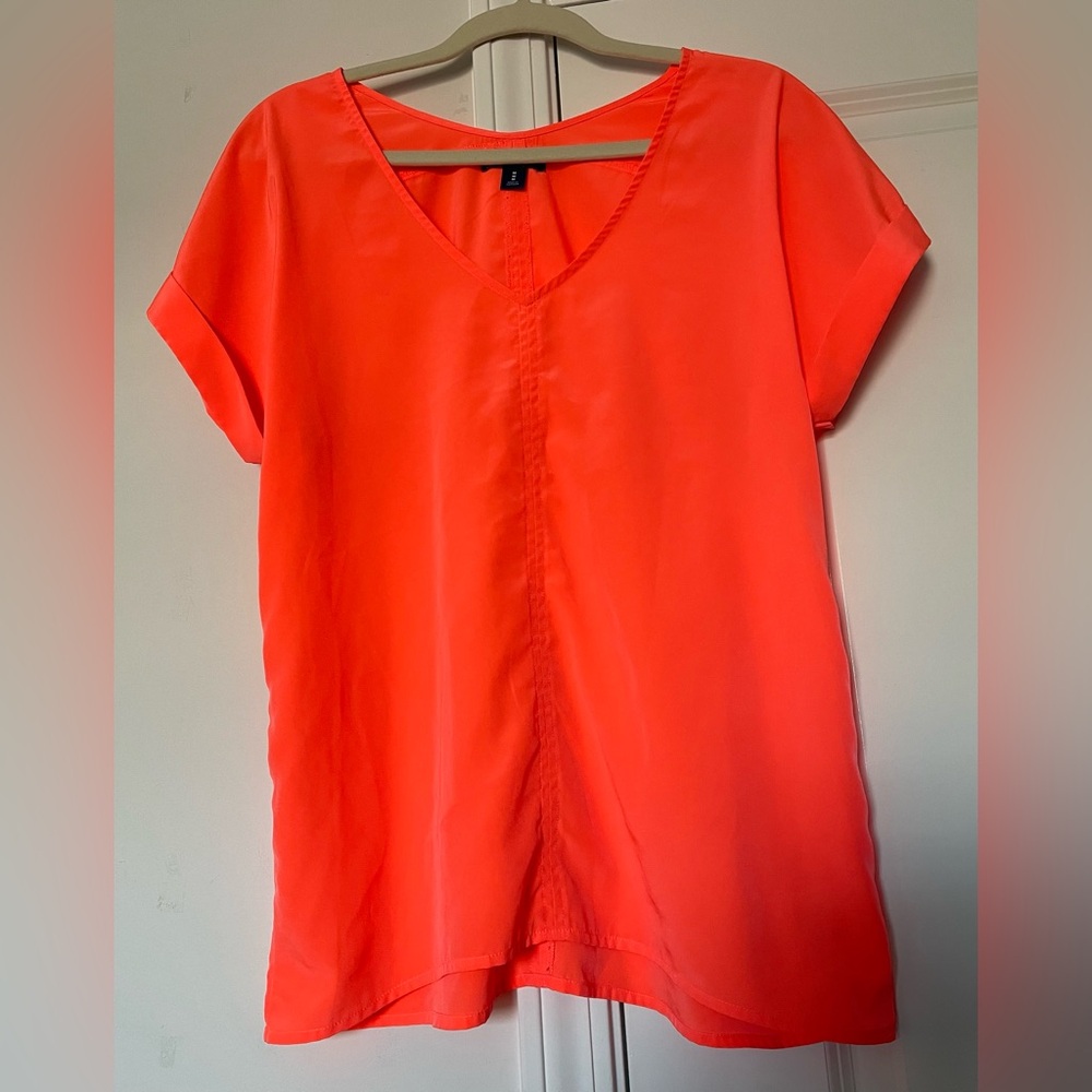 Old Navy Neon Orange V-Neck Blouse Womens Short Sleeve Lightweight Size Medium